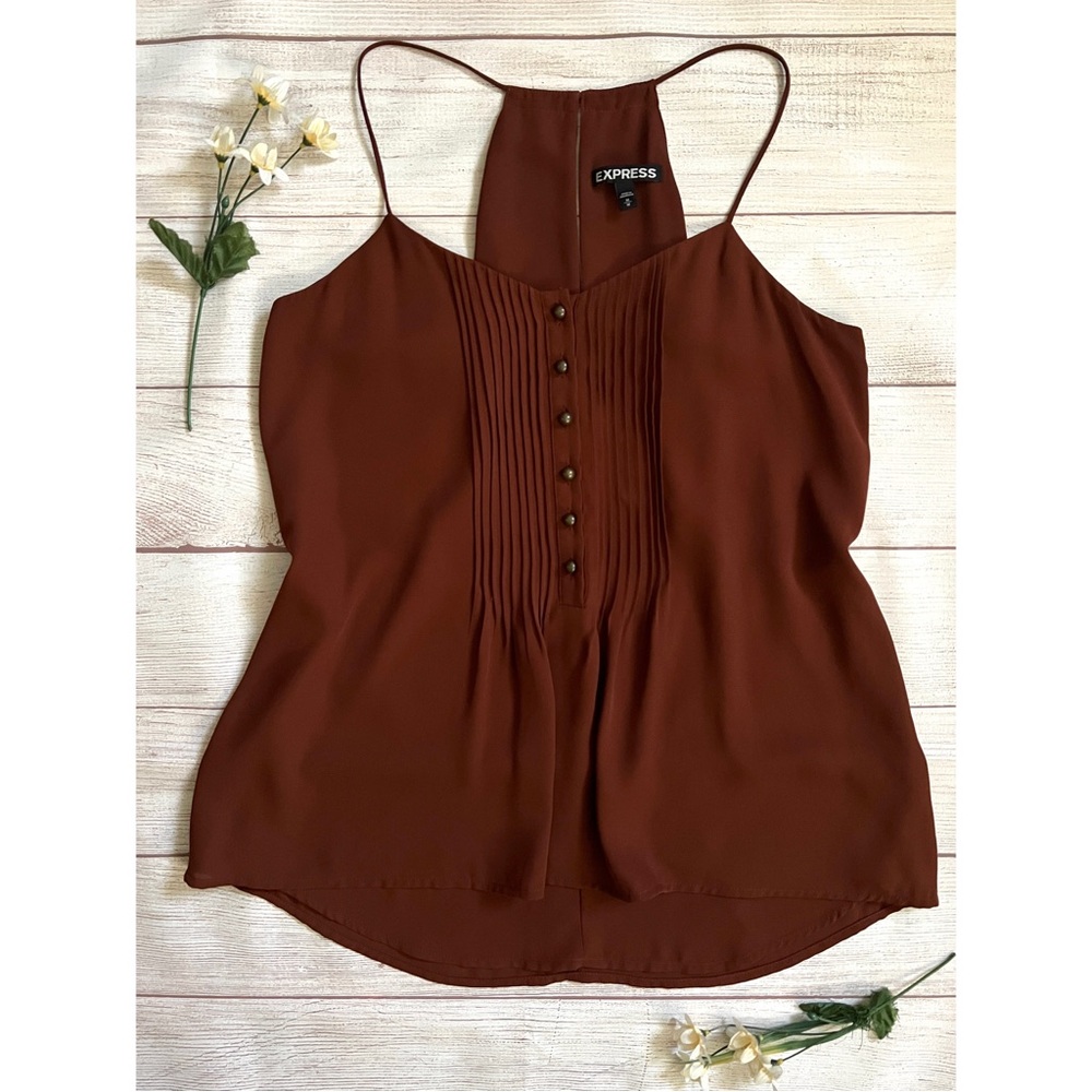 EXPRESS Button Pleated Front Top